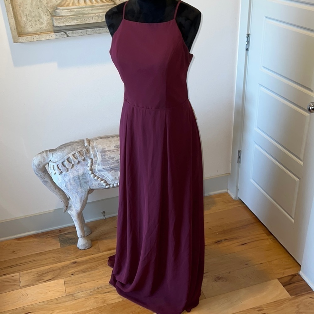 Dear Cleo Leah halter long dress gown sangria / burgundy Sz 10‎